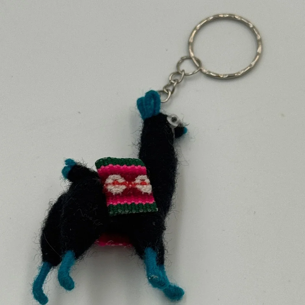Wool Llama‎ Keychain Black Teal South American Folk Art Boho Accessory